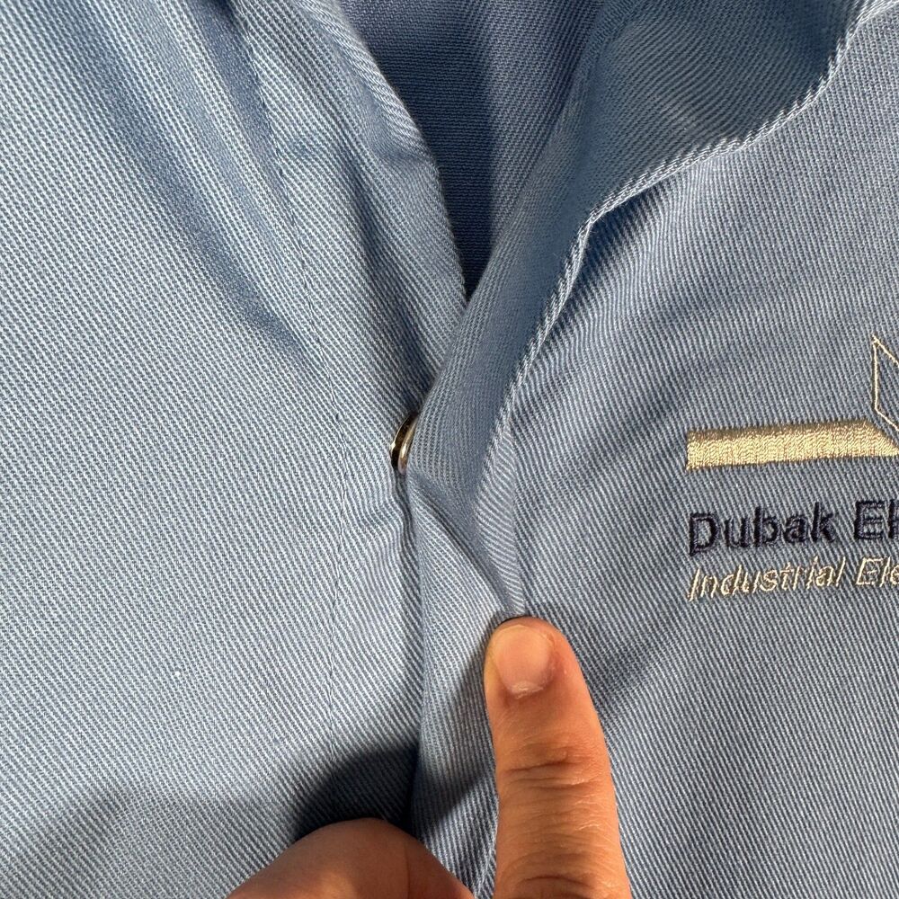 Bulwark FR Shirt Mens Large Blue Snap Button Flame Resistant Company Logo - Picture 5 of 11